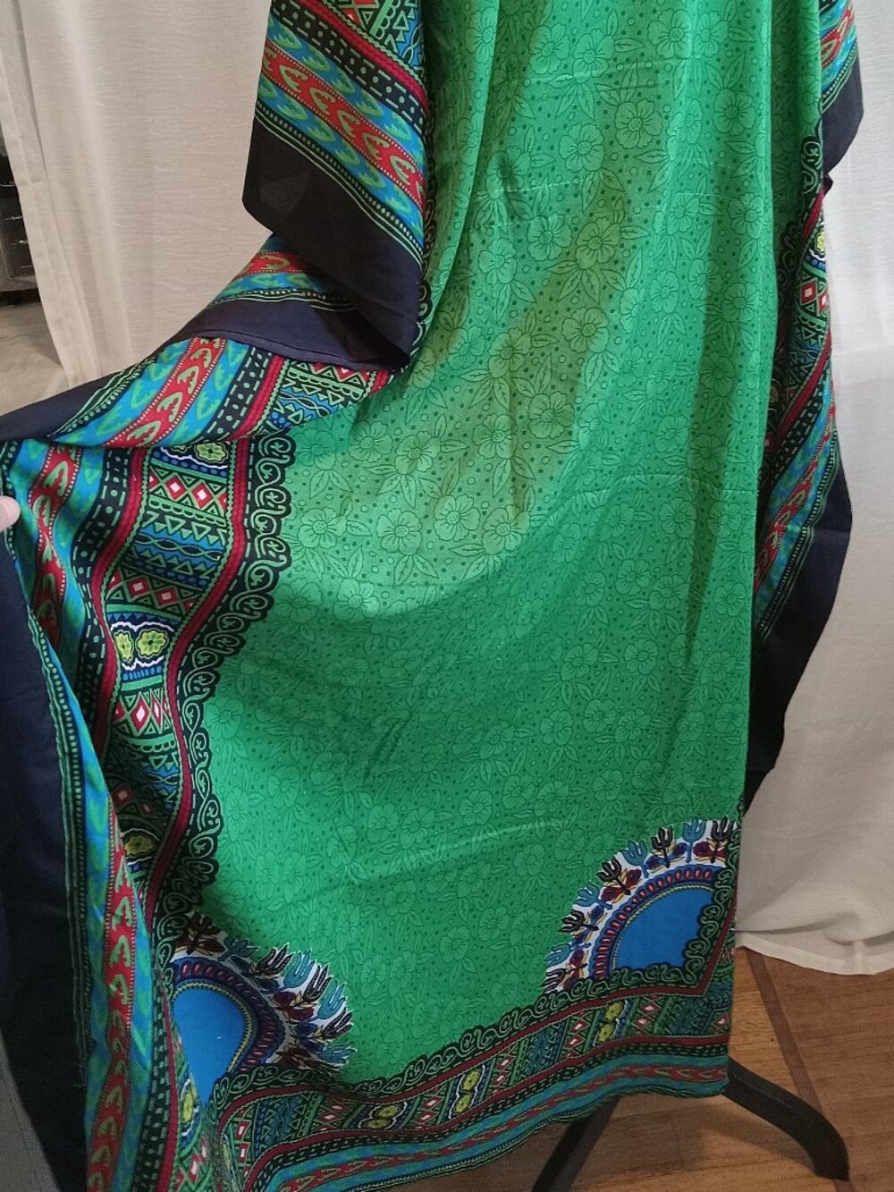 Dashiki Dress Kaftan Poncho Hippie Drawstring Djabella Green One Size - Picture 10 of 16
